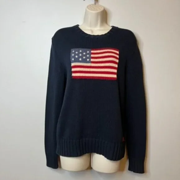 Ralph Lauren Navy Knit American Flag Sweater (S) 🇺🇸 - Picture 2 of 9